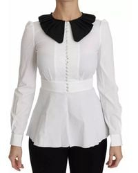 Dolce & Gabbana - Collar Cotton Longsleeve Blouse Top - Lyst