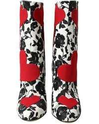 Dolce & Gabbana - Floral Hearts Leather High Boots Shoes And - Lyst