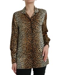 Dolce & Gabbana - Elegant Animal Print Silk Blouse - Lyst