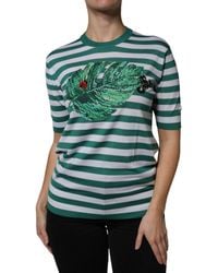 Dolce & Gabbana - Stripe Leaf Crew Neck T-Shirt - Lyst