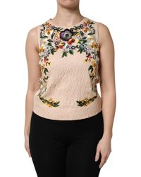Dolce & Gabbana - Floral Embroidery Sleeveless Tank Top - Lyst
