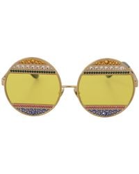 Dolce & Gabbana Gold Oval Metal Crystals Shades Sunglasses - Green