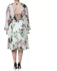 Dolce & Gabbana - Silk Floral Print A-Line Midi Dress - Lyst