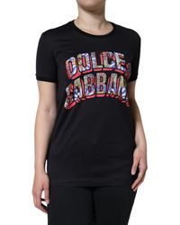 Dolce & Gabbana - Black Cotton Logo Print Round Neck T - Lyst