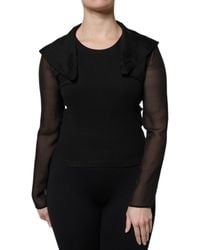 Dolce & Gabbana - Ribbed Knit Top Sheer Mesh Sleeves - Lyst