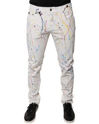Dolce & Gabbana - Slimfit Paint Splatter Jeans - Lyst