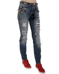 Dolce & Gabbana - Embellished Denim Pants With Distressed Details - Lyst