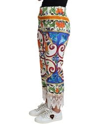 Dolce & Gabbana - Color Majolica Print Trouser Cotton Pants - Lyst