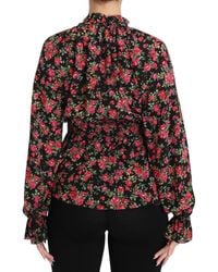 Dolce & Gabbana - Pussy-bow Ruffled Floral-print Silk-chiffon Blouse - Lyst