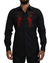 Dolce & Gabbana - Cotton Gold-fit Shirt With Rose Patches - Lyst