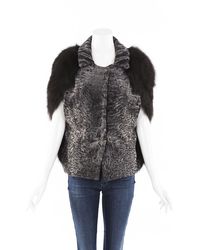 Marni Brown Grey Persian Lamb Fox Fur Cape - Multicolour