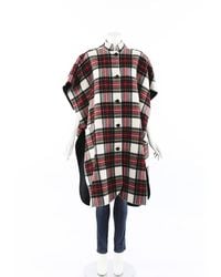 Burberry Reversible Tartan Wool Poncho Red/green Sz: One Size