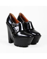 Burberry Prorsum Black Leather Platform Monk Strap Oxford Wedge Booties