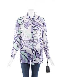 Burberry Prorsum Multicolour Printed Sheer Silk Blouse Purple/multicolor Sz: M