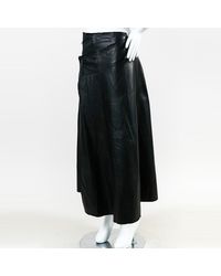 Victoria Beckham Leather Belted A-line Wrap Skirt - Black