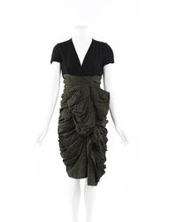 Burberry Prorsum Ruched Midi Dress Black/green Sz: M