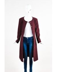 Chanel 01a Burgundy Cashmere Collarless 'cc' Button Down Long Jacket - Multicolour