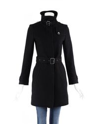 Burberry Brit Wool Cashmere Buckled Belted Coat - Black