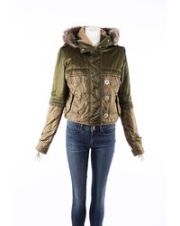 Dior Boutique Quilted Nylon Fur Hooded Bomber Coat - Green