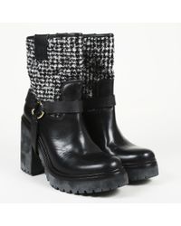 Moncler Tweed Leather Heeled Boots - Black
