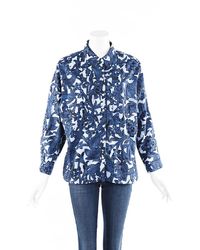 Burberry Blue Floral Cotton Blouse Blue/white/floral Print Sz: M