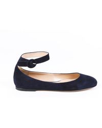 Gianvito Rossi Suede Ankle Strap Ballet Flats - Blue