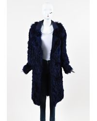 Tom Ford Alpaca Fur Leather Oversized Collar Coat - Blue