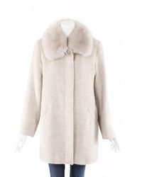 Sofia Cashmere Alpaca Wool Fox Fur Coat Cream Sz: L - Natural