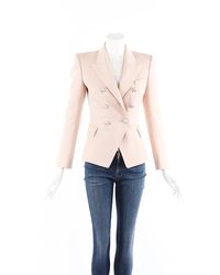Balmain Wool Cotton Double Breasted Blazer Jacket - Natural