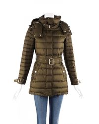 Burberry Down Filled Belted Hooded Puffer Coat - Green