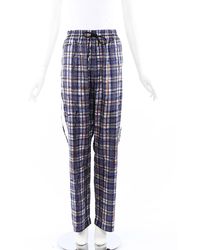 Burberry Plaid Silk Drawstring Trousers Blue/multicolor Sz: L