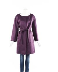 Chloé Linen Cotton Tie Belt Coat - Purple