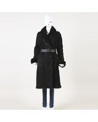 Burberry Suede Fur Trim Belted Coat - Black