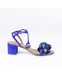 Aquazzura Tropicana Beaded Pom Pom Sandals - Blue