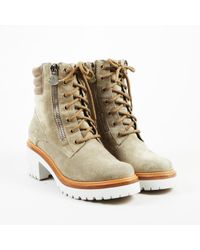Moncler Green Multicolour Suede Lace Up Block Heel Boots