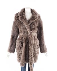 Yves Salomon Shearling Belted Coat - Grey