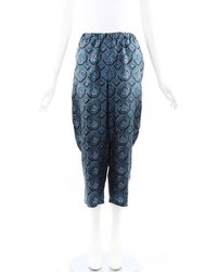 Burberry Printed Silk Cropped Pants Blue/black Sz: L