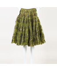 Lanvin Floral Glitter Tulle Knee Length Skirt - Green