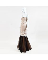 Zuhair Murad Floral Lace Dotted Mesh Strapless Gown - Multicolour