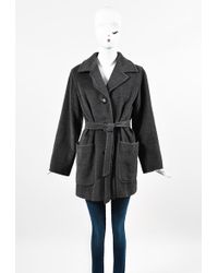 Max Mara Grey Wool & Cashmere Collared Button Up Belted Coat