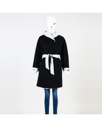 Max Mara Navy Blue & Grey Nylon Lined Hooded Belted Coat