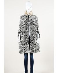 Emilio Pucci Cape Black White Jacquard Badger Fur