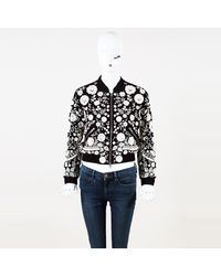 Needle & Thread Floral Embroidered Beaded Bomber Jacket - White