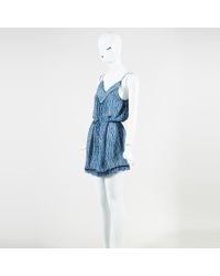 Zimmermann Blue Silk Printed Sleeveless V Neck Romper