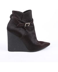 Burberry Calf Hair Pointed Wedge Booties - Brown