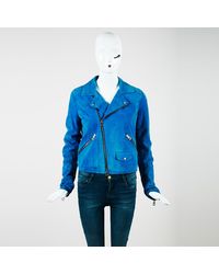 Loewe Suede Zipped Biker Jacket - Blue