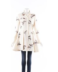Dior Cream Beaded Embroidered Wool Swing Coat - Natural