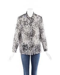 Burberry Grey Animal Print Silk Blouse Black/gray/animal Print Sz: M - Multicolour