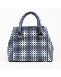 Victoria Beckham Quincy Laser Cut Calfskin Bag - Blue