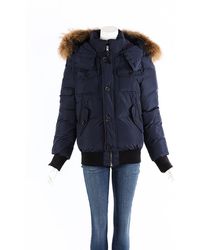 Mackage Fur Trim Hood Padded Buttoned Coat - Blue